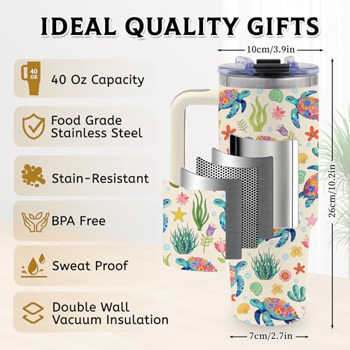 40oz Sea Turtle Tumbler Gifts for Turtle Lover, Cute Ocean Animal Water Bottle - color: SeaTurtle-White