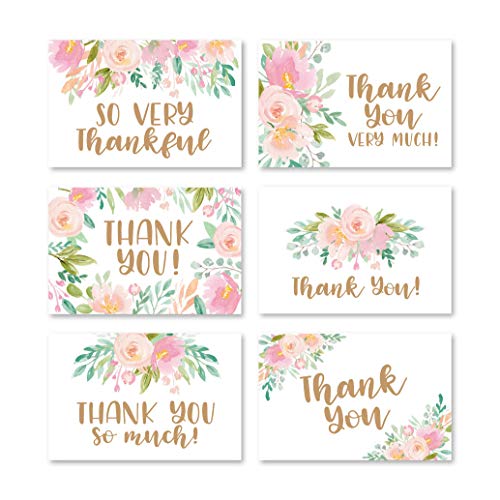 24 Bulk Thank You Cards with Envelopes Blank Cute Thank You Notes - color: Floral Pink Blush 24 pcs