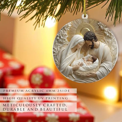 Christmas Nativity Scene Ornament, 3D-Look Acrylic Christmas Tree Hanging - color: Nativity Holy Family 3d
