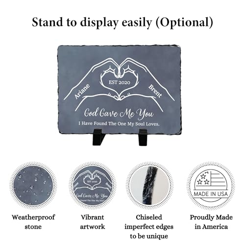Personalized Stone Plaque for Couple - God Gave Me You Heart Hands Anniversary Wedding Romantic Keepsake Gifts (S-230) - color: S-230