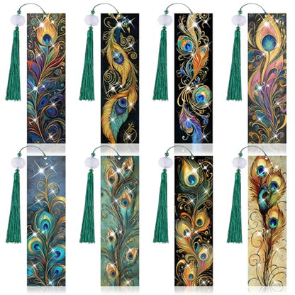 8 Pieces Christian Bible Verse Diamond Art Bookmarks 5d Christian Beaded Bookmark Acrylic Tassel Bookmark for DIY Making Beginners Adults Arts Craft Supplies (Feathers) - color: Feathers