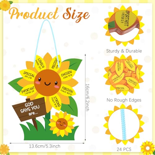 CroBlissful 24 Set Sunflower Craft Kit - God Says You are Sunflower DIY Religious Christian Bible Craft Kit for Sunday School, VBS, Church, Classroom Activities