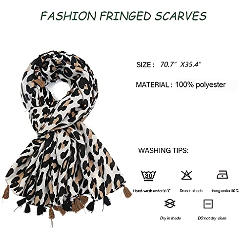 Yeieeo Boho Scarf for Women Lightweight Floral Printed Scarf Fall Winter Fashion Fringed Shawl - color: Leopard 1
