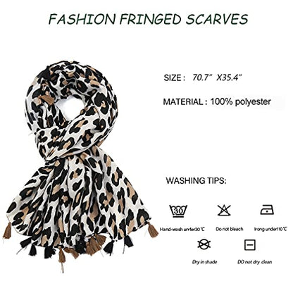 Yeieeo Boho Scarf for Women Lightweight Floral Printed Scarf Fall Winter Fashion Fringed Shawl - color: Leopard 1
