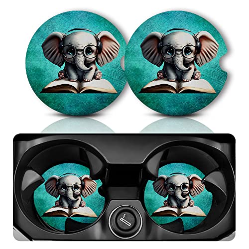 Yonlevres Car Coasters for Cup Holders, Elephant Glasses, 2 Pack - color: Elephant Glasses