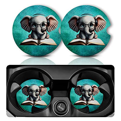 Yonlevres Car Coasters for Cup Holders, Elephant Glasses, 2 Pack - color: Elephant Glasses