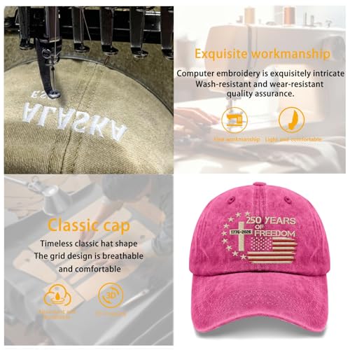 US 250th Anniversary Hat, Patriotic Embroidered Cap, 1776-2026 Freedom Celebration, 250 Years American History Gift Patriots - color: Us 250 Years Freedoms 1776-2026 250th Birthdayrose Red Color1