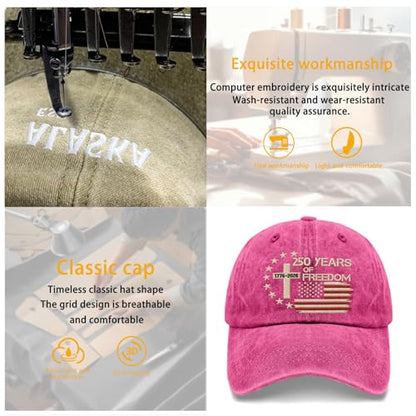 US 250th Anniversary Hat, Patriotic Embroidered Cap, 1776-2026 Freedom Celebration, 250 Years American History Gift Patriots - color: Us 250 Years Freedoms 1776-2026 250th Birthdayrose Red Color1