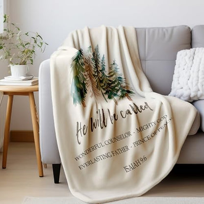 HIWX Boho Christmas Christian Blanket, Religious Bible Verse Xmas Tree Scripture Throw Blanket for Home Bedroom Living Room Church Couch Bed Decor, Christian Christmas Decor, 50x60 Inches