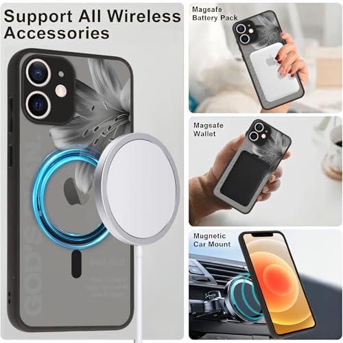 Magnetic Bible Verse Phone Case for iPhone 12 6.1",Compatible with MagSafe,Jesus Famous Quotes Lily Pattern Aesthetic Design TPU Shockproof Protective Phone Cover for Girls Women - color: Lily, size: for iPhone 12
