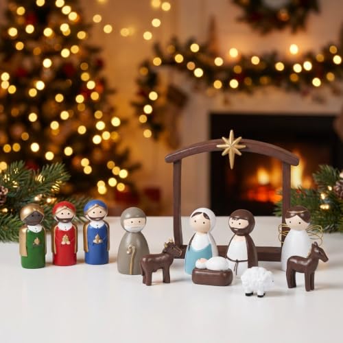 AOMOONOA Small Nativity Set for Kids, 12Pcs Cute Resin Nativity Figurines - color: Mixed Color