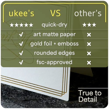 ukee's Elegant Thank You Cards, Gold Foil, 100 Cards with Envelopes