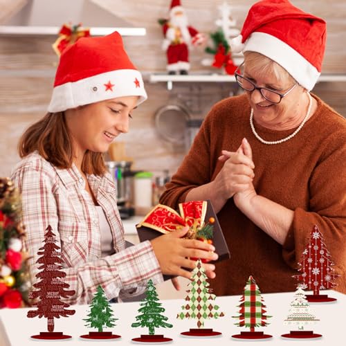 Namalu 16 Pcs Joy Christmas Tree Centerpiece Buffalo Plaid Snowflake - style: Joy