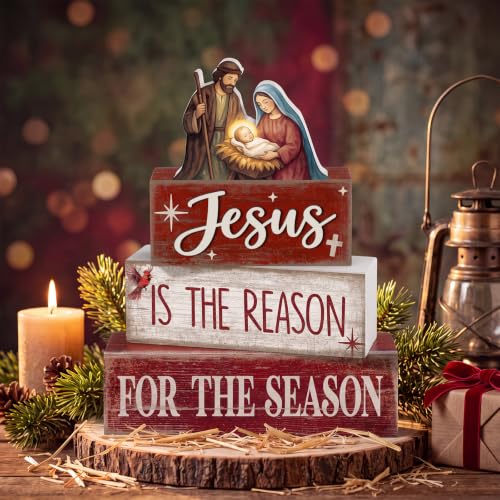 Lineshading 4 Pcs Christmas Table Decor, Nativity Scene Tiered Tray Decor - style: Nativity Scene 1