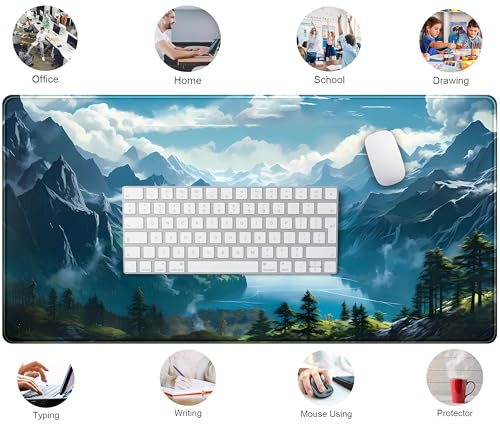 Aesthetic Mountain Vista Desk Mat, Blue Natural Wonder XXL Large Extended Gaming Mouse Pad Mat Non-Slip Mousepad, Computer Keyboard and Mouse Mat, Desk Pad with Stitched Edges, 31.5x15.75 in - color: Blue Mountain Vista