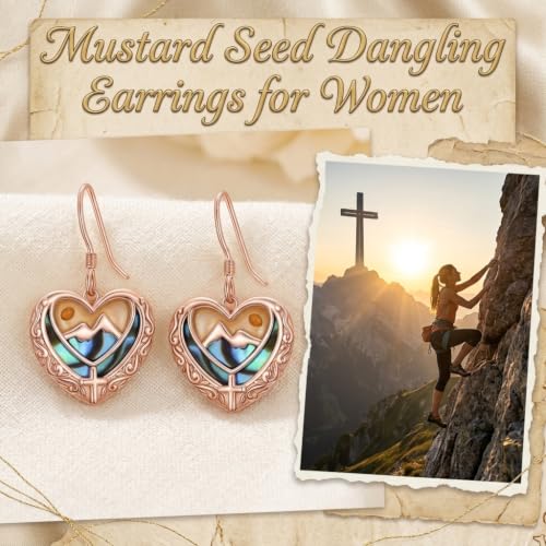 AOBOCO 925 Silver Mustard Seed Cross Heart Dangle Drop Earrings Women - color: Silver-14K Rose Gold
