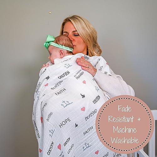 LollyBanks Muslin Swaddle Blankets, 100% Organic Cotton Receiving Blanket - color: Inspirational Text