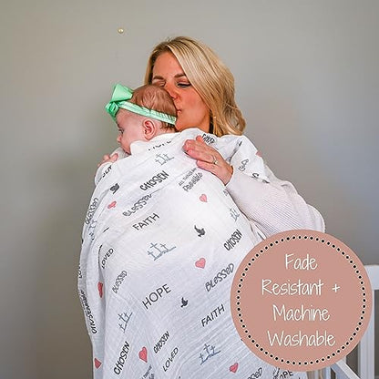 LollyBanks Muslin Swaddle Blankets, 100% Organic Cotton Receiving Blanket - color: Inspirational Text