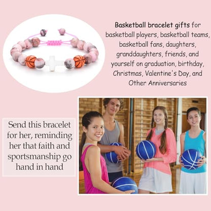 Baseball/Basketball/Soccer/Softball/Volleyball Bracelet for Girls Women- Cross Charm Beaded Bracelets, Christmas Birthday Easter Graduation Gifts for Daughter Granddaughter Niece Sister Coach - style: Basketball