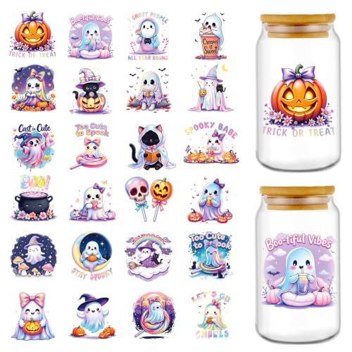 Rngmsi Halloween UV DTF Stickers - 24 Sheets Cute Ghost UV DTF Cup Wraps - style: Halloween Ghost