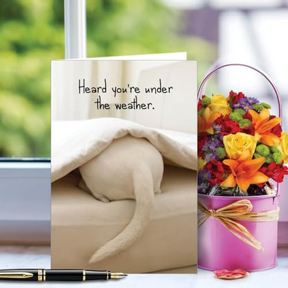 NobleWorks - 1 Get Well Card with Envelope - Cute White Puppy Dog Under the Sheets and Weather - Tattle Tails Bed C9279EGWG - style: Tattle Tails