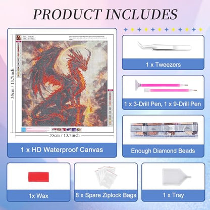 Diamond Art Kits for Adults, Fire Dragon Diamond Painting Kit, 12x16 Inch - color: CYDP1P16