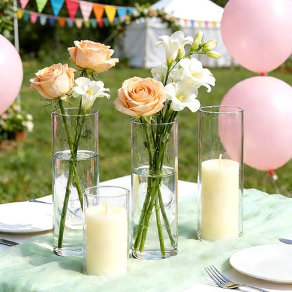 Brajttt16 Pack Glass Cylinder Vase, 7" H×2" W Clear Vases for Centerpieces - size: Smooth-16PCS