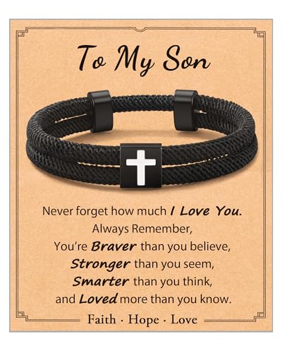 Shonyin Religious Catholic Gifts for Teen Boy Men, Cross Bracelet with Card - style: Son