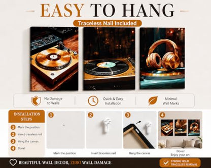 IEMIHZUM DJ Turntable Canvas Wall Art Set of 3 Music Hip Hop Posters12x16in - color: Canvas DJ, size: 16L"X12W"