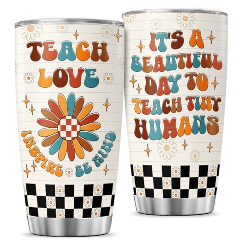 Teacher Appreciation Gift for Women, Inspire Teach Love Be Kind Design 20oz Stainless Steel Insulated Tumbler, Retro Floral Cup for Coffee Tea Water, Cute Back to School Travel Mug - color: Teacher Life W6