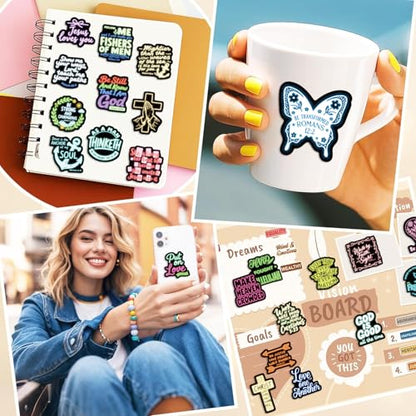 100 Pcs Christian Bible Stickers Neon Jesus Faith Sticker Bible Verse Stickers Scripture Vinyl Waterproof Water Bottle Laptop Decals