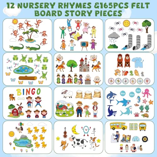 SmoothNovelty 12 Pack Flannel Felt Board Stories Set with a Foldable Board for Preschool Activities Boys Girls(Nursery Rhymes) - style: Nursery Rhymes