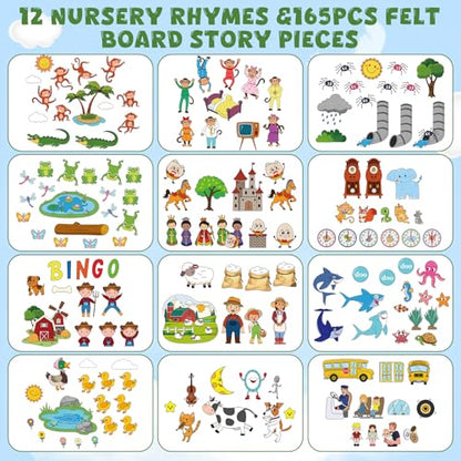 SmoothNovelty 12 Pack Flannel Felt Board Stories Set with a Foldable Board for Preschool Activities Boys Girls(Nursery Rhymes) - style: Nursery Rhymes