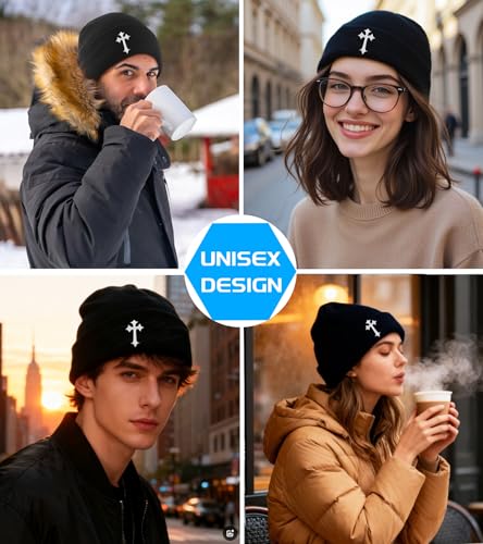 Beanies for Men & Women - Knit Beanie, Warm & Soft Beanie hat, Daily Knit Hat - color: Cross