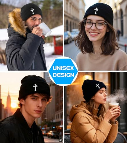 Beanies for Men & Women - Knit Beanie, Warm & Soft Beanie hat, Daily Knit Hat - color: Cross