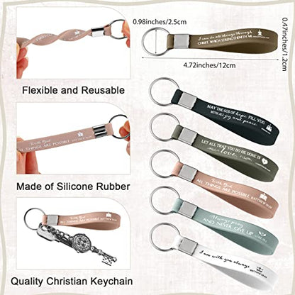 Sureio 36 Pcs Inspirational Christian Gift Silicone Keychain Bulk Religious Bible Verse Church Gift for Women Men Grandparent - color: Colorful