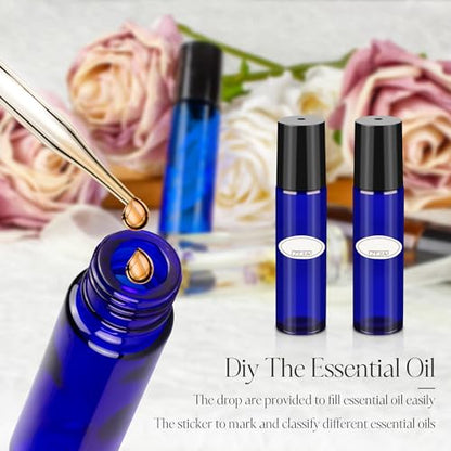 10ml Roller Bottles for Essential Oils, 24Pack Glass Roll on Bottles - color: Blue
