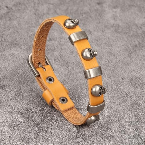 Jeilwiy Punk Rock Gothic Black Rivet Leather Spiked Necklace Collar Neckband Leather Choker Necklace for Women Mom Gifts Adjustable - color: HGB152-Orange