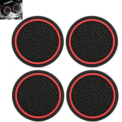 4PCS Car Cup Holder Coasters,2.75 Inch Non-Slip Insert Water Bottle Holder Pads, Shockproof Silicone Cup Pads, Universal Car Drink Holders for Vehicles, Trucks, RVs(Black/Red) - color: Red