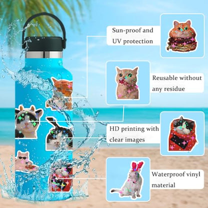 200 PCS Holographic Cat Stickers Pack, Kawaii Cat Meme Stickers Funny Kitten Sticker for Water Bottles Laptop Luggage Suitcase, DIY Waterproof Vinyl Decals Gifts for Adults - style: 200 PCS Holographic Cat Meme Stickers - With Gifts Box