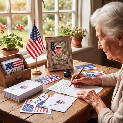 Eaasty 100 Pcs Cards with Stickers, Envelopes, Patriotic Thank You Style - style: Patriotic Thank You Style