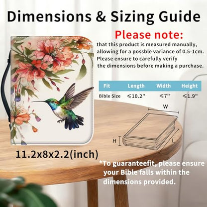 Bible Cover for Women Large PU Leather Zippered Bible Case with Handle and Flower Bird Design, Christian Bible Cover for Girls & Women, Cover Fits Standard 9.5"x7.5"x2.3" Bible - color: Flower Bird