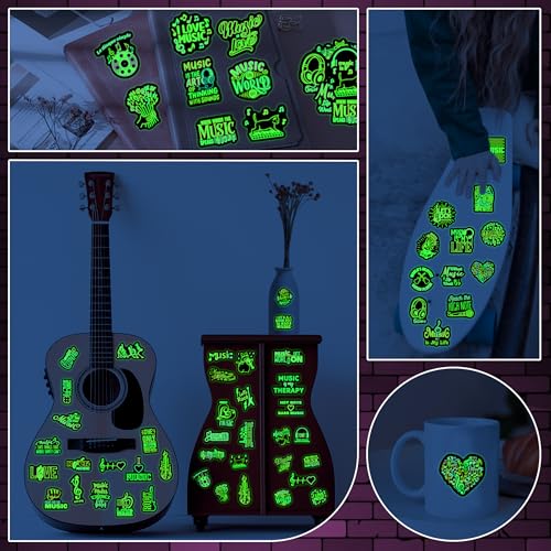 Glow in The Dark Kids Neon Music Water Bottle Stickers, 50 Pcs Waterproof Vinyl Laptop Decals, Activity Birthday Party Decor Teaching Prizes - color: Luminescent-162kshr