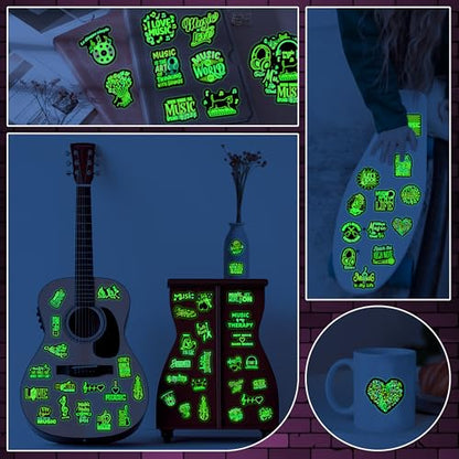 Glow in The Dark Kids Neon Music Water Bottle Stickers, 50 Pcs Waterproof Vinyl Laptop Decals, Activity Birthday Party Decor Teaching Prizes - color: Luminescent-162kshr