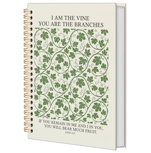 BNHJKFQZ Green Botanical Christian Spiral Journal Notebook for Women Men, I Am the Vine John 15:5 Bible Verse Hardcover Notebook for Work Note Taking, Religious Prayer Journals for Writing - color: Bible-grapevine