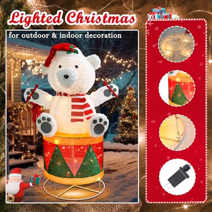 4 FT Lighted Christmas Drum Bear, Pre‑Lit Outdoor Yard Decor - size: 48''*31.5''