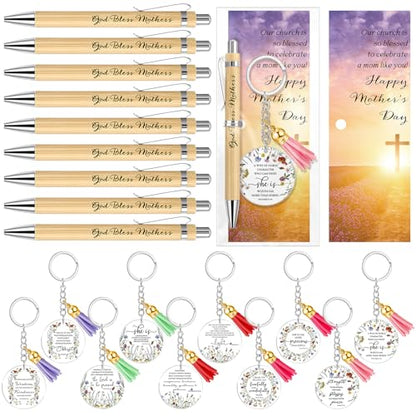 Dispowreath 20 Set Church Gifts Bulk for Women Christian Pens God Bless Mothers Pens 10 Style Religious Bible Verse Keychains with Tassel Inspirational Acrylic Key chain with Cards for Mom Sunday
