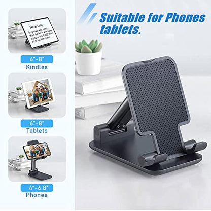 Phone Stand for Desk, Cell Phone Holder Cute Smart Cellphone Stand Foldable Stands Compatible with Under 8" Devices, Office Accessories, Deep Black - color: F-Deep Black