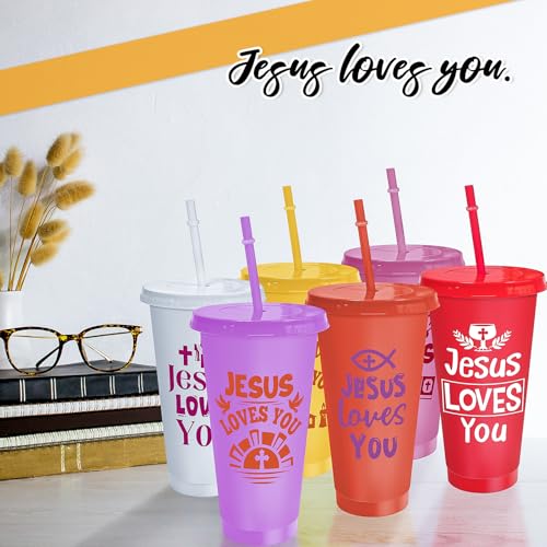 Cinrobiye 24 Pcs Christian Tumblers Bulk 24 oz Bible Verse Cups with Lids and Straws Religious Drink Cups for Church Gifts VBS Gifts Sunday School Events Faith-Based Party Favors