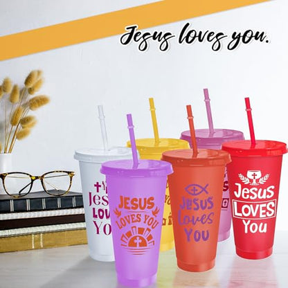 Cinrobiye 24 Pcs Christian Tumblers Bulk 24 oz Bible Verse Cups with Lids and Straws Religious Drink Cups for Church Gifts VBS Gifts Sunday School Events Faith-Based Party Favors